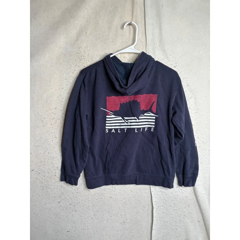Salt Life Kids Youth XL Navy Blue Marlin Graphic Fleece Hoodie Sweatshirt 8017